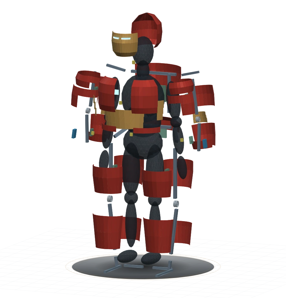 Exploded inspection view of the P01 armor; offsets are illustrative